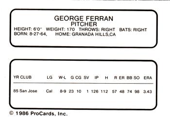 1986 ProCards Shreveport Captains #8 George Ferran Back