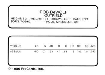 1986 ProCards Stockton Ports #6 Rob Dewolf Back