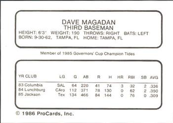 1986 ProCards Tidewater Tides (Mets Logo) #NNO Dave Magadan Back