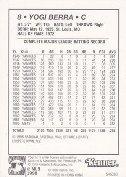 1998 Kenner Starting Lineup Cards Cooperstown Collection #546363 Yogi Berra Back