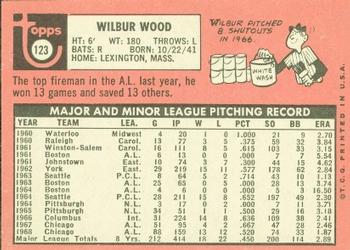 1969 Topps #123 Wilbur Wood Back