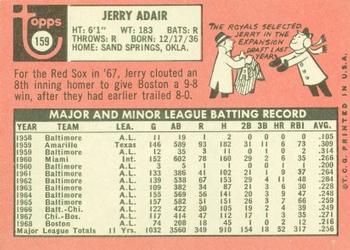 1969 Topps #159 Jerry Adair Back