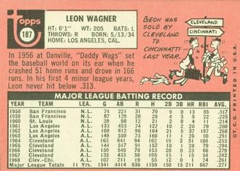 1969 Topps #187 Leon Wagner Back