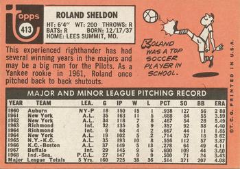 1969 Topps #413 Roland Sheldon Back