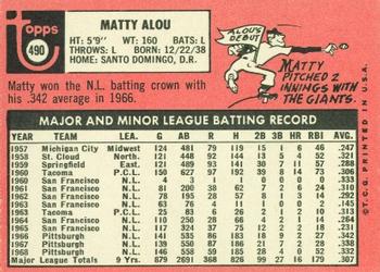 1969 Topps #490 Matty Alou Back