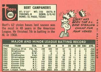 1969 Topps #495 Bert Campaneris Back