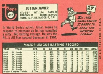 1969 Topps #497 Julian Javier Back