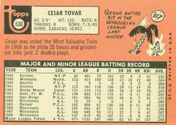 1969 Topps #530 Cesar Tovar Back