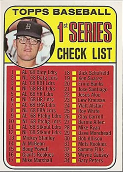 1969 Topps #57 1st Series Check List: 1-109 Front