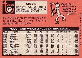 1969 Topps #651 Gus Gil Back