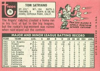 1969 Topps #78 Tom Satriano Back