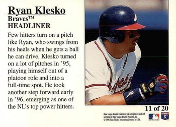 1996 Fleer Update - Headliners #11 Ryan Klesko Back