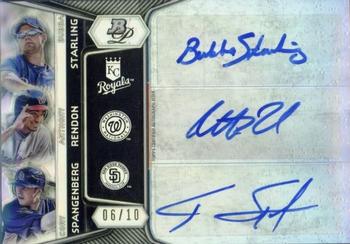 2012 Bowman Platinum - Triple Autographs #TA-SRS Bubba Starling / Anthony Rendon / Cory Spangenberg Front