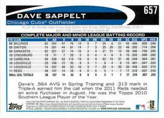2012 Topps Mini #657 Dave Sappelt Back