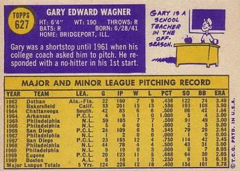 1970 Topps #627 Gary Wagner Back