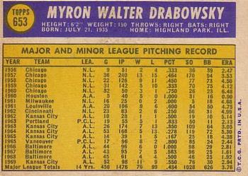 1970 Topps #653 Moe Drabowsky Back