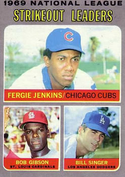 1970 Topps #71 1969 National League Strikeout Leaders (Fergie Jenkins / Bob Gibson / Bill Singer) Front