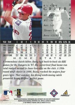 1998 Pinnacle - Home Stats #72 Rusty Greer Back
