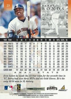 1998 Pinnacle - Away Stats #23 Barry Bonds Back