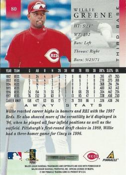 1998 Pinnacle - Away Stats #80 Willie Greene Back