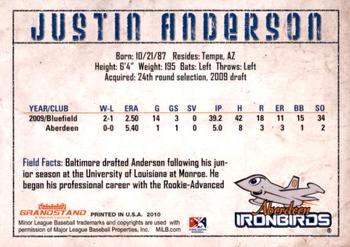 2010 Grandstand Aberdeen IronBirds #NNO Justin Anderson Back