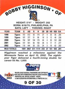2003 Fleer Pepsi #9 Bobby Higginson Back