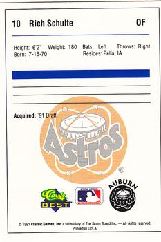 1991 Classic Best Auburn Astros #10 Rich Schulte Back
