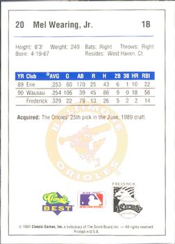 1991 Classic Best Frederick Keys #20 Mel Wearing Jr. Back