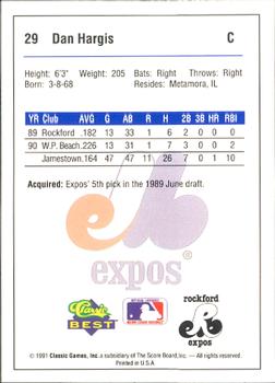 1991 Classic Best Rockford Expos #29 Dan Hargis Back