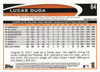 2012 Topps Chrome - Purple Refractors #64 Lucas Duda Back