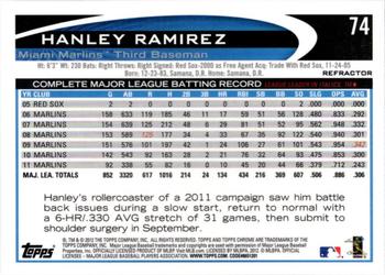 2012 Topps Chrome - Purple Refractors #74 Hanley Ramirez Back