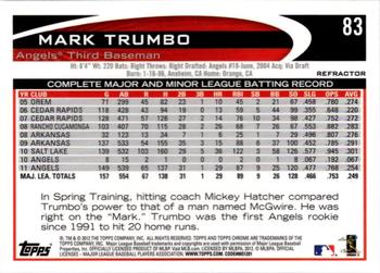 2012 Topps Chrome - Purple Refractors #83 Mark Trumbo Back