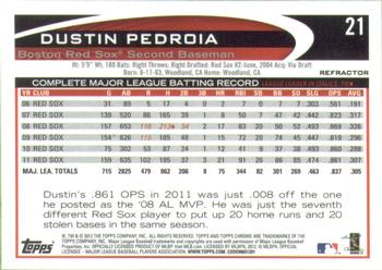 2012 Topps Chrome - X-Fractors #21 Dustin Pedroia Back