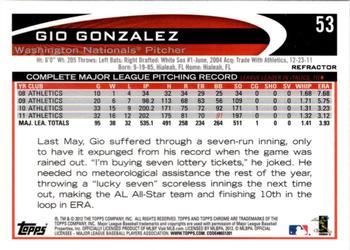 2012 Topps Chrome - X-Fractors #53 Gio Gonzalez Back