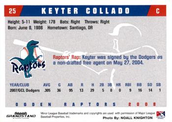 2008 Grandstand Ogden Raptors #NNO Keyter Collado Back