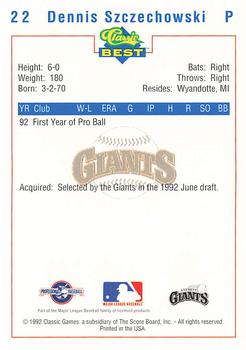 1992 Classic Best Everett Giants #22 Dennis Szczechowski Back