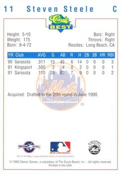 1992 Classic Best Kingsport Mets #11 Steven Steele Back