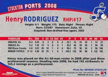 2008 Grandstand Stockton Ports #28 Henry Rodriguez Back