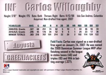 2011 Grandstand Augusta GreenJackets #NNO Carlos Willoughby Back