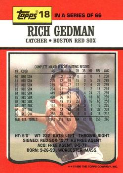 1990 Topps TV Boston Red Sox #18 Rich Gedman Back