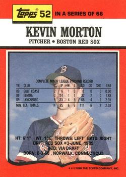 1990 Topps TV Boston Red Sox #52 Kevin Morton Back