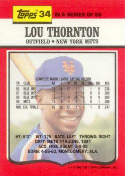 1990 Topps TV New York Mets #34 Lou Thornton Back