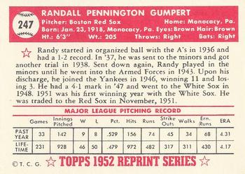 1983 Topps 1952 Reprint Series #247 Randy Gumpert Back