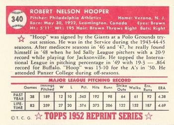 1983 Topps 1952 Reprint Series #340 Bob Hooper Back
