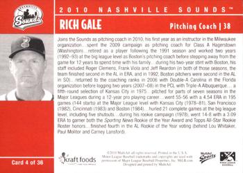 2010 MultiAd Nashville Sounds #4 Rich Gale Back