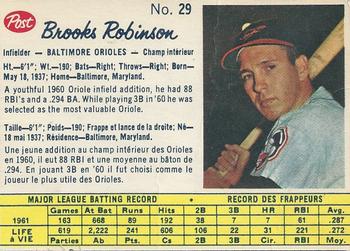 1962 Post Cereal Canadian #29 Brooks Robinson Front