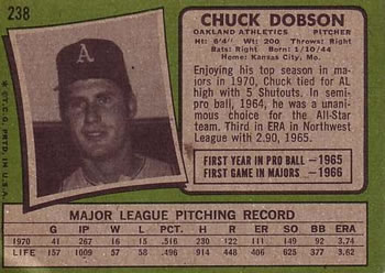 1971 Topps #238 Chuck Dobson Back