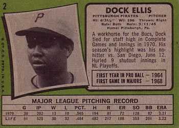 1971 Topps #2 Dock Ellis Back