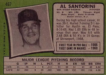 1971 Topps #467 Al Santorini Back