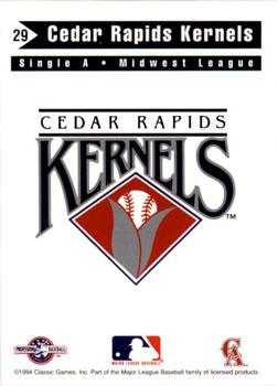 1994 Classic Best Cedar Rapids Kernels #28 Logo Card Back